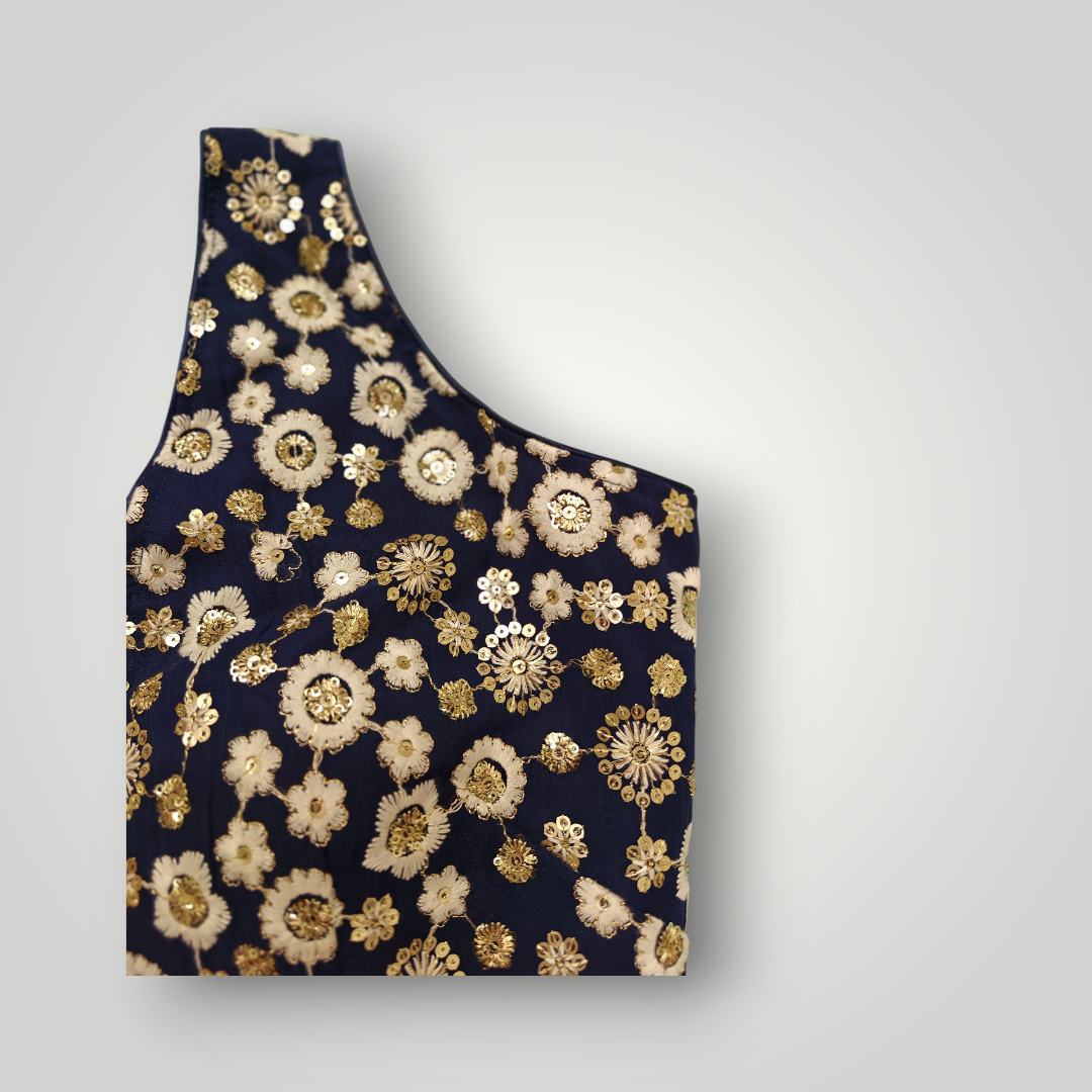 Navy Blue Designer Blouse with Bow