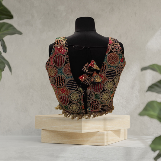 Black Designer Blouse with Pearls