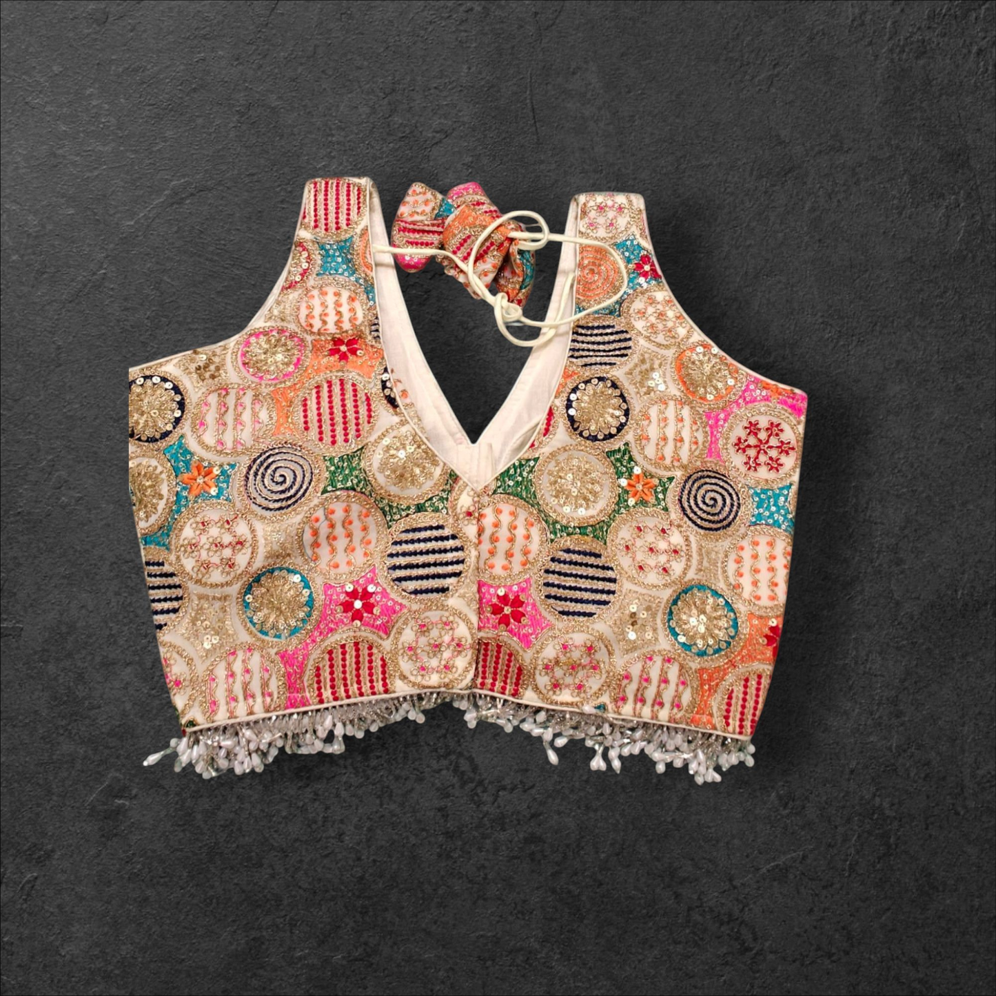 Off White Designer Blouse with Pearls