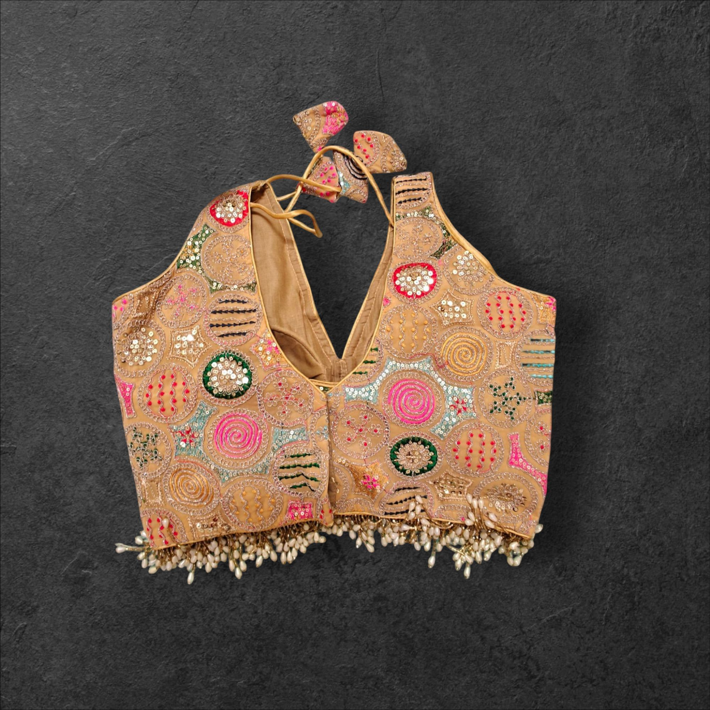 Gold Designer Blouse with Pearls