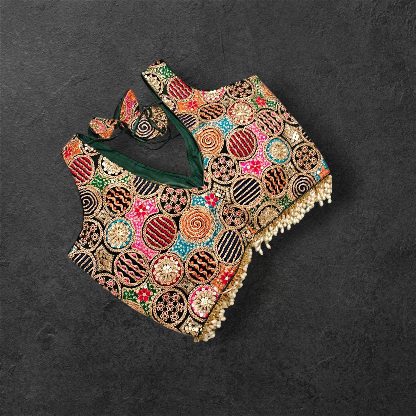 Green Designer Blouse with Pearls