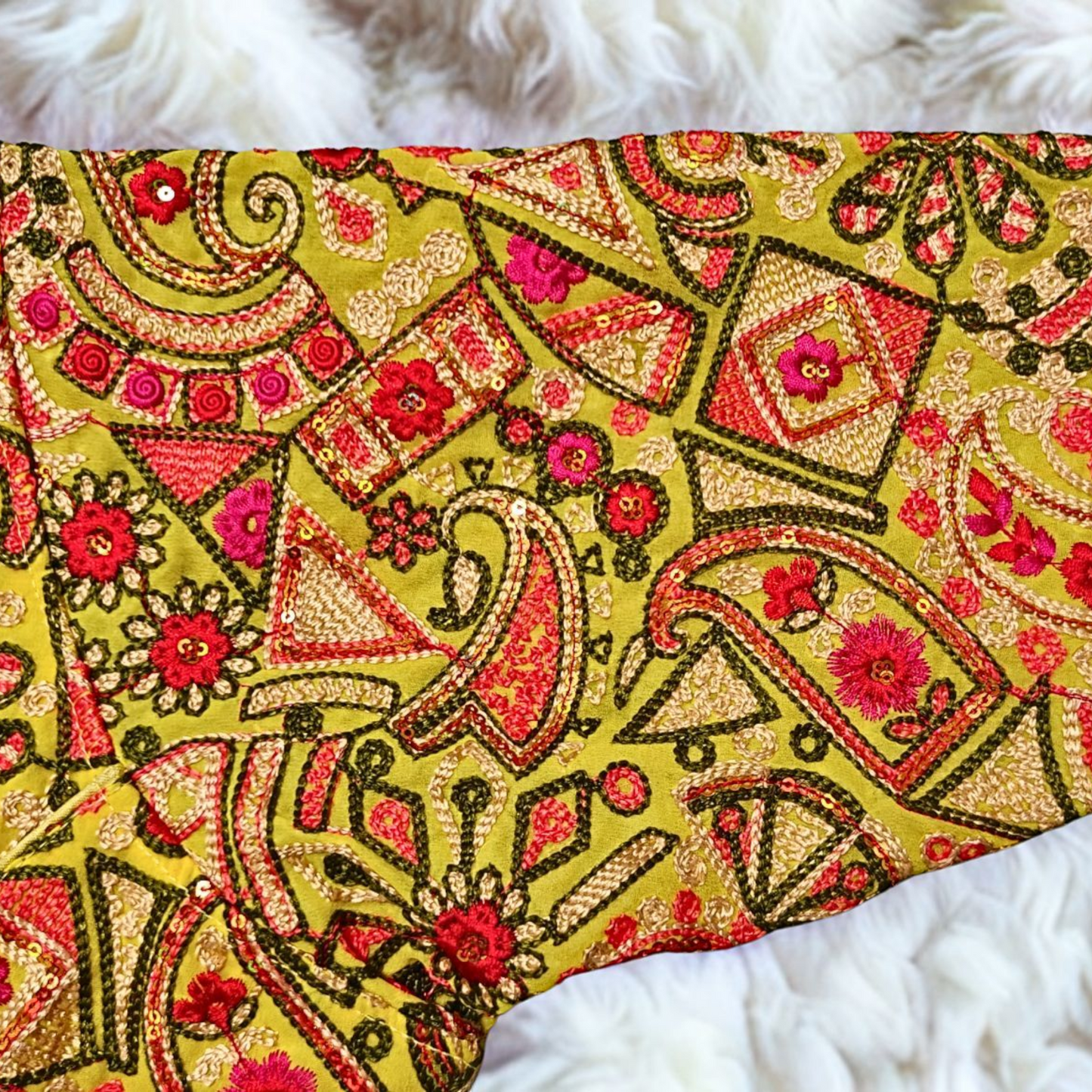 Lemon Yellow Pashmina Embroidery Blouse