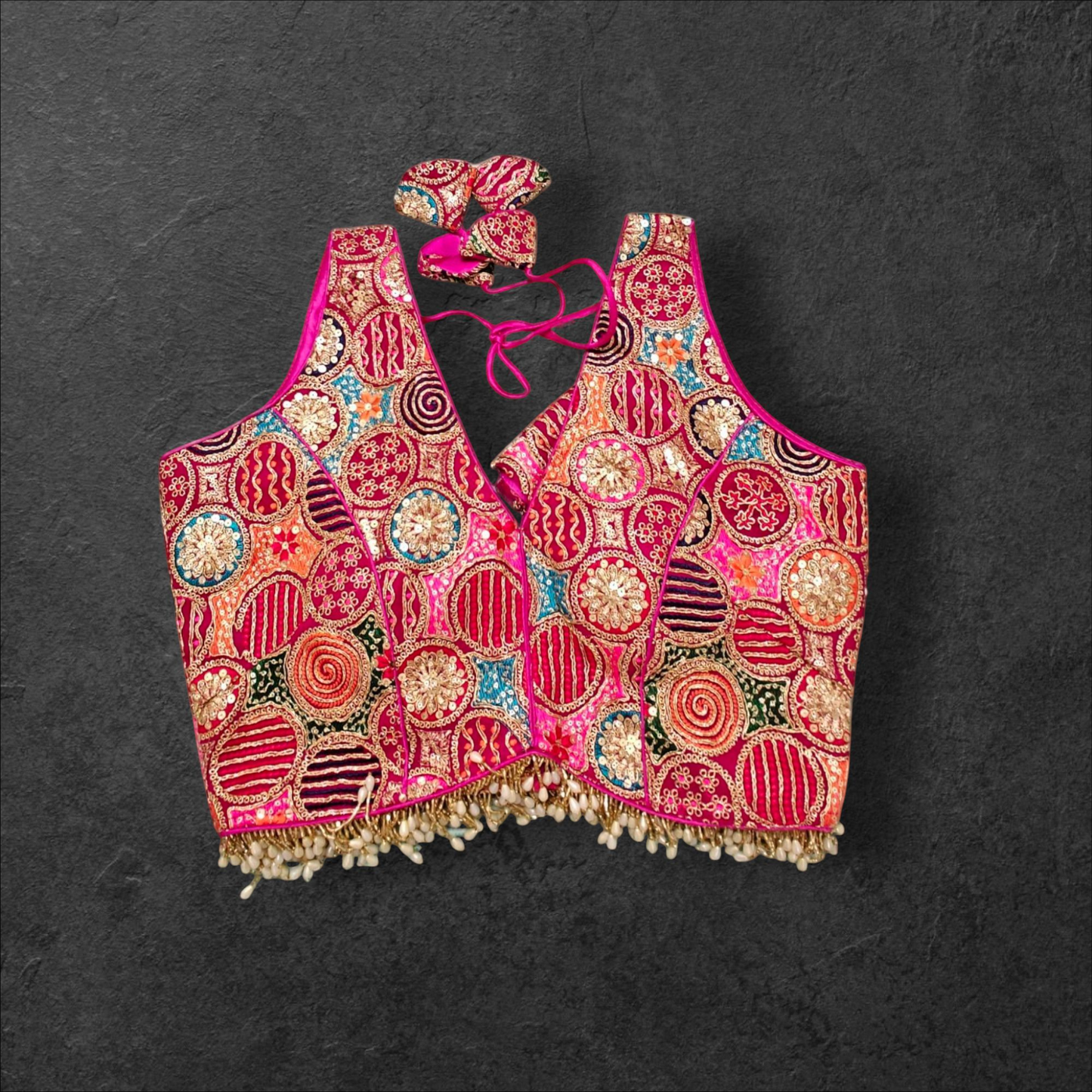 Pink Designer Blouse with Pearls