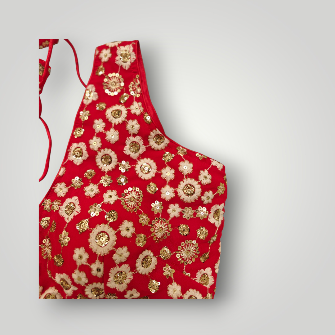 Red Designer Blouse with Bow