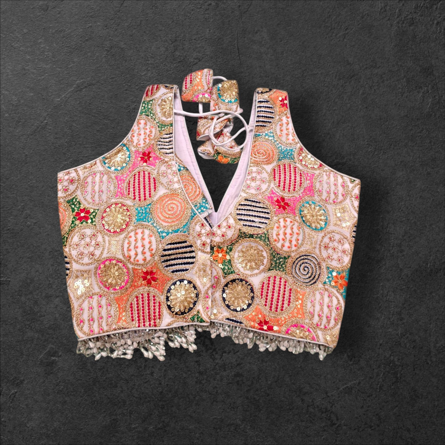 White Designer Blouse with Pearls