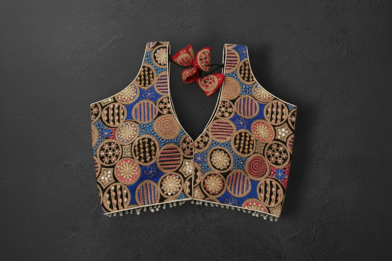 Blue Designer Blouse with Pearls