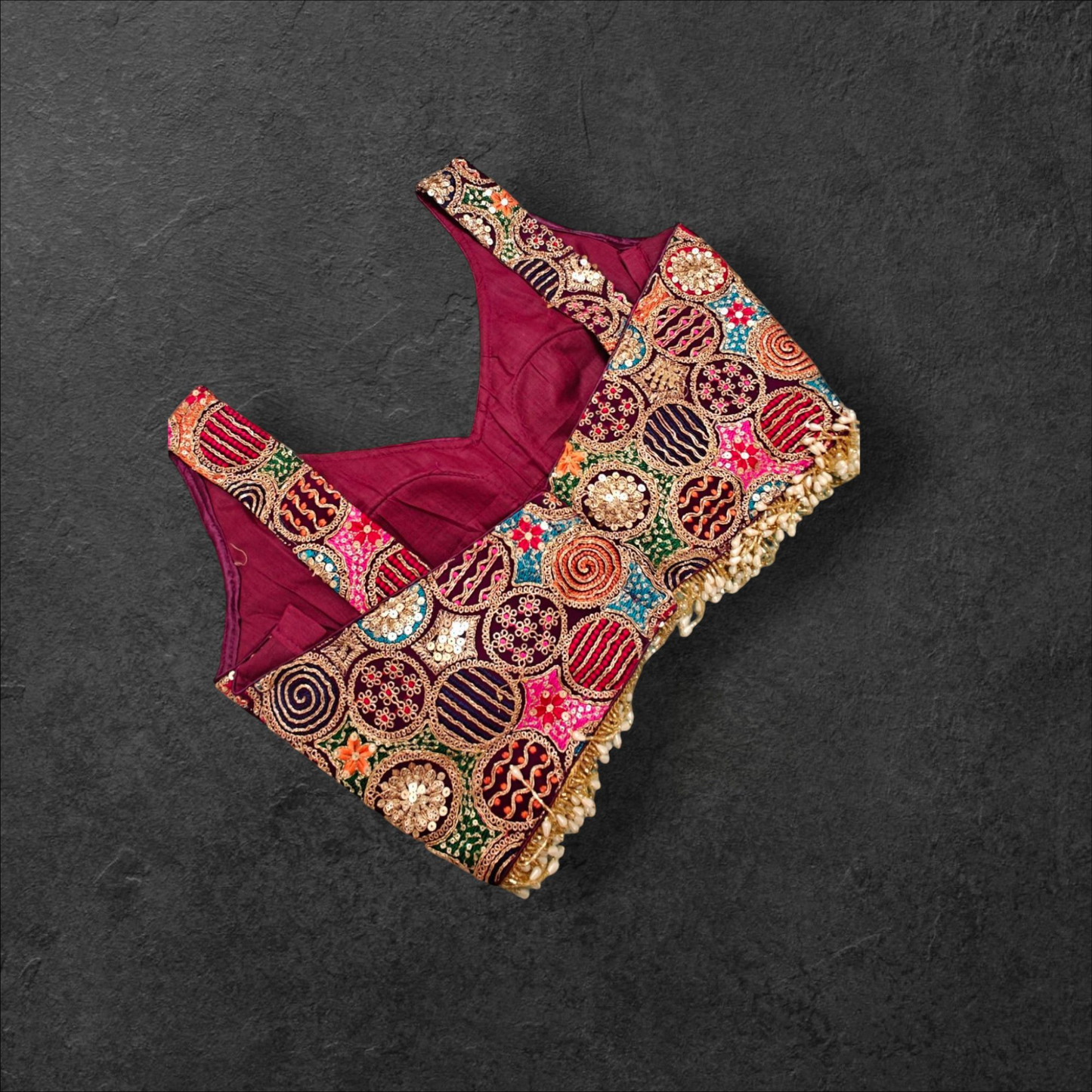 Wine Designer Blouse with Pearls