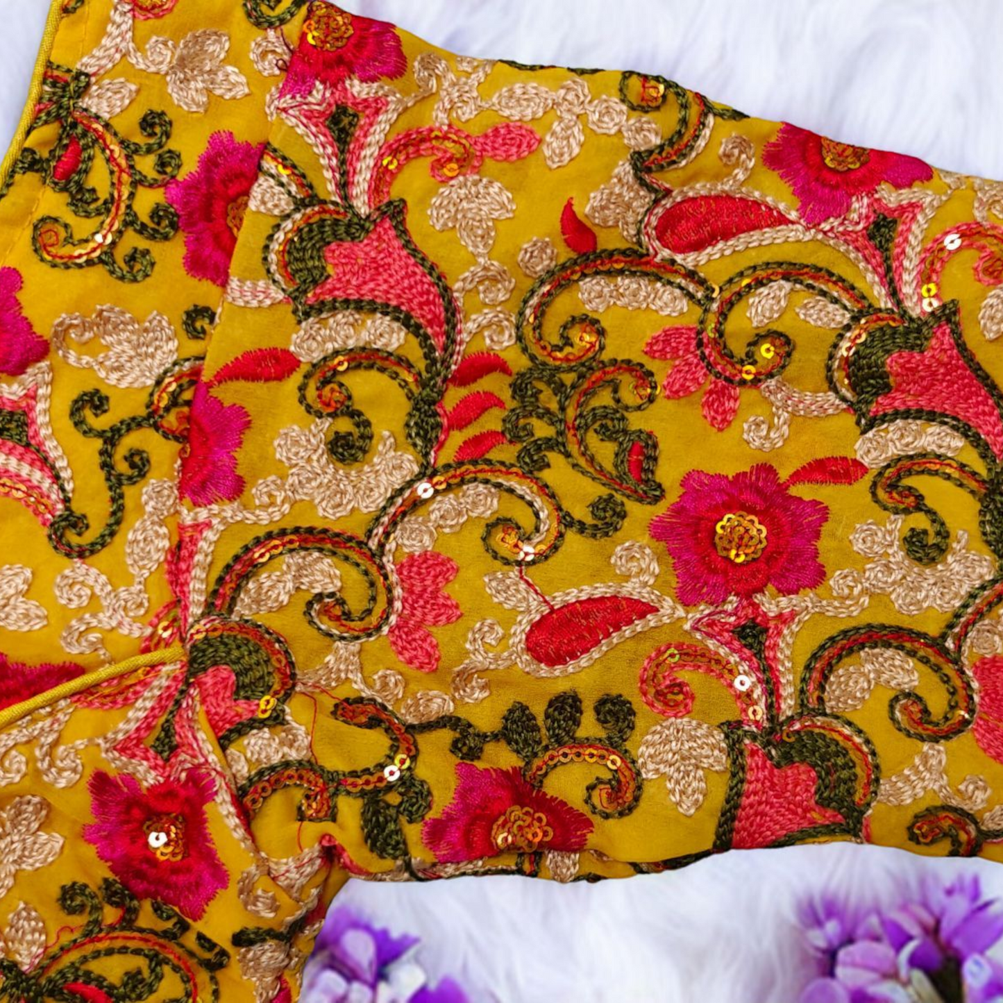 Yellow Pashmina Embroidery Blouse