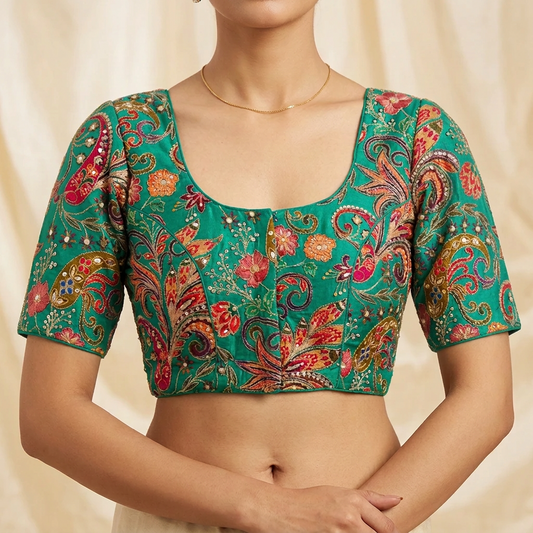 Peacock Green Crepe Silk