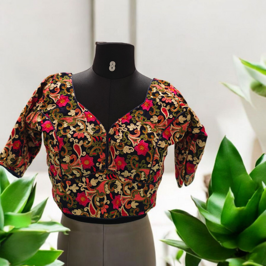 Navy blue embroidery blouse 