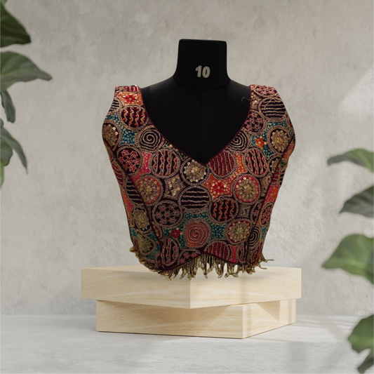 Wine Designer Blouse with Pearls