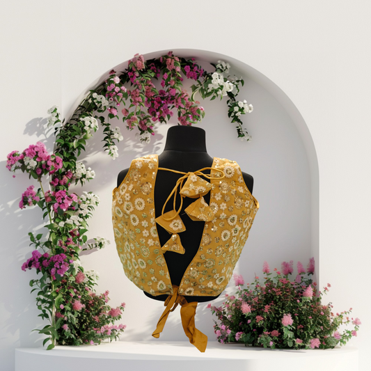 Gold Designer Blouse with Bow