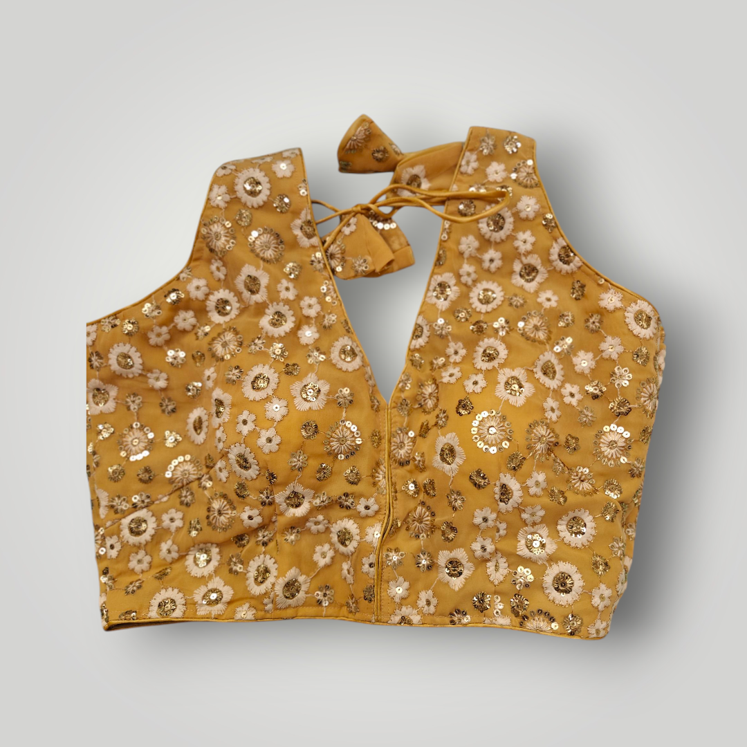 Gold Designer Blouse with Bow