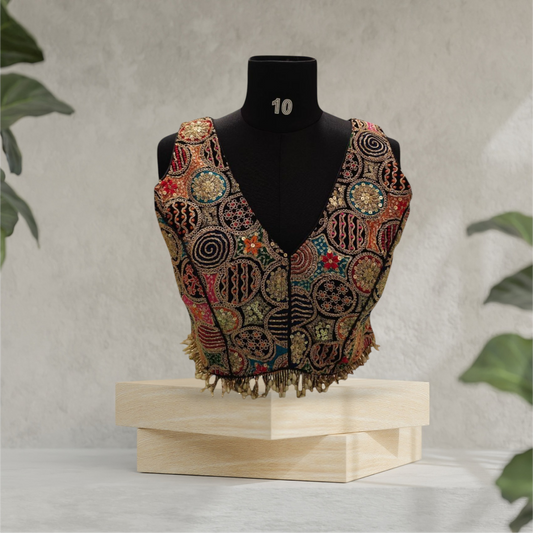 Black Designer Blouse with Pearls