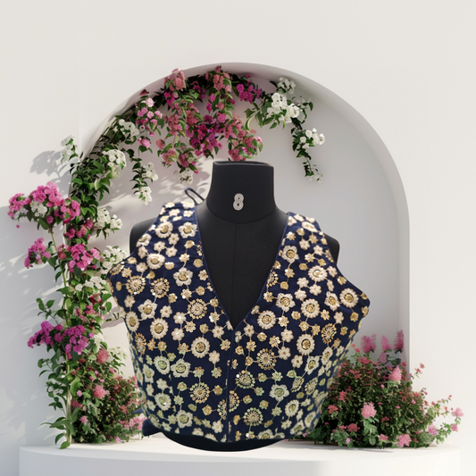 Navy Blue Designer Blouse with Bow