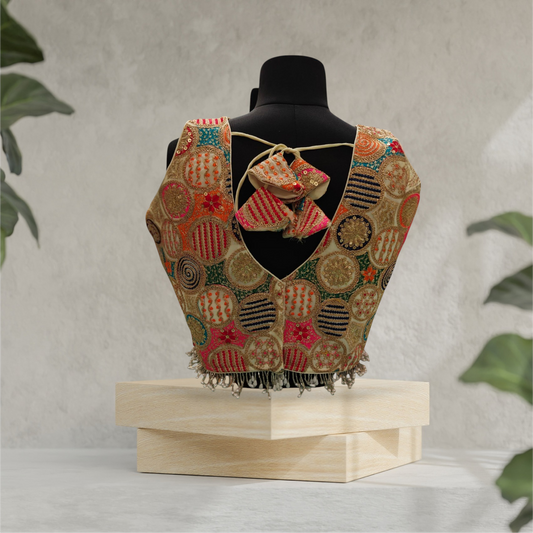 Gold Designer Blouse with Pearls