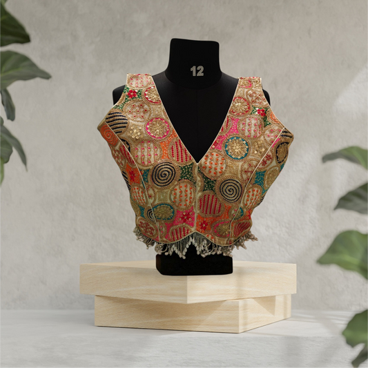 Gold Designer Blouse with Pearls