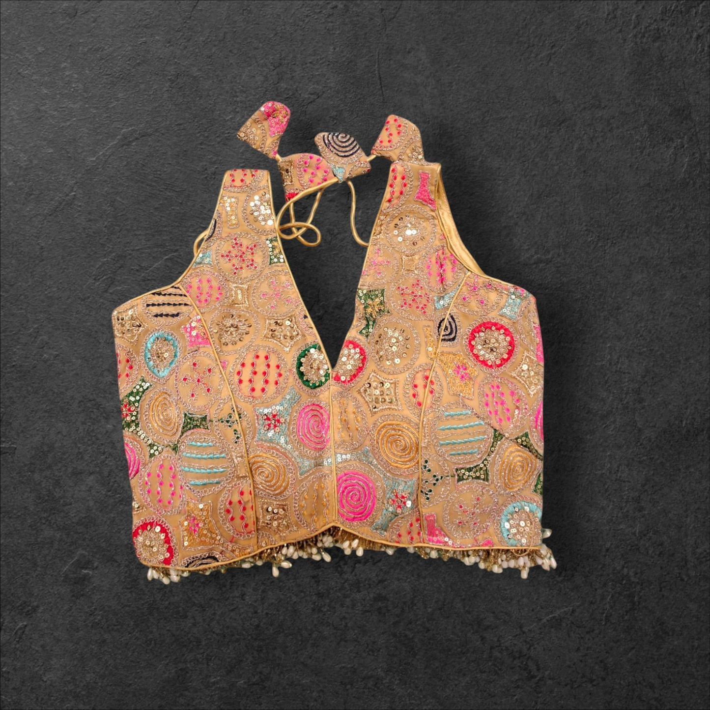 Gold Designer Blouse with Pearls