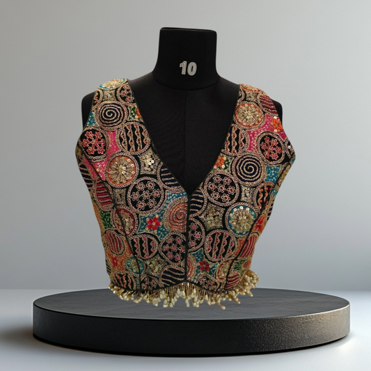 Green Designer Blouse with Pearls