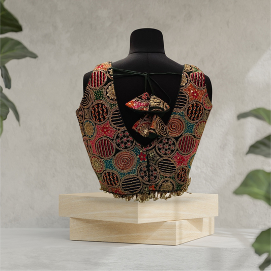 Green Designer Blouse with Pearls