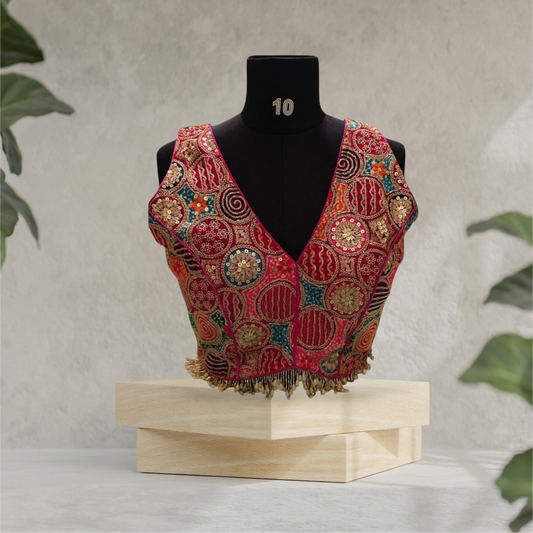 Pink Designer Blouse with Pearls