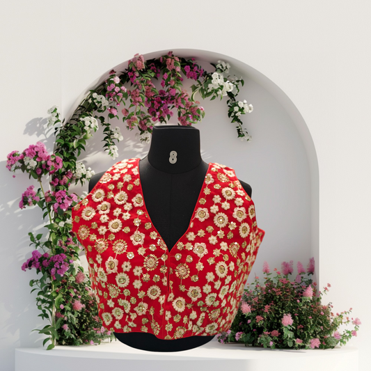 red designer blouse