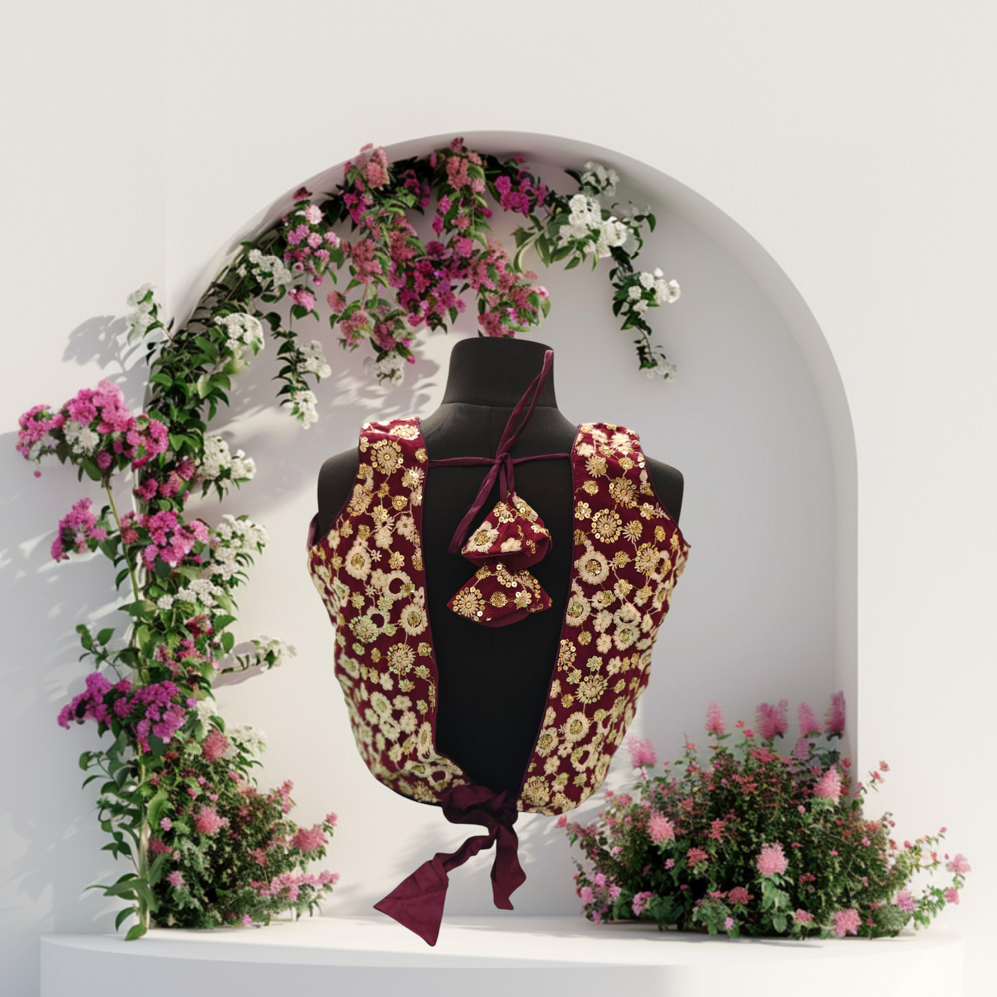 Wine Designer Blouse with Bow