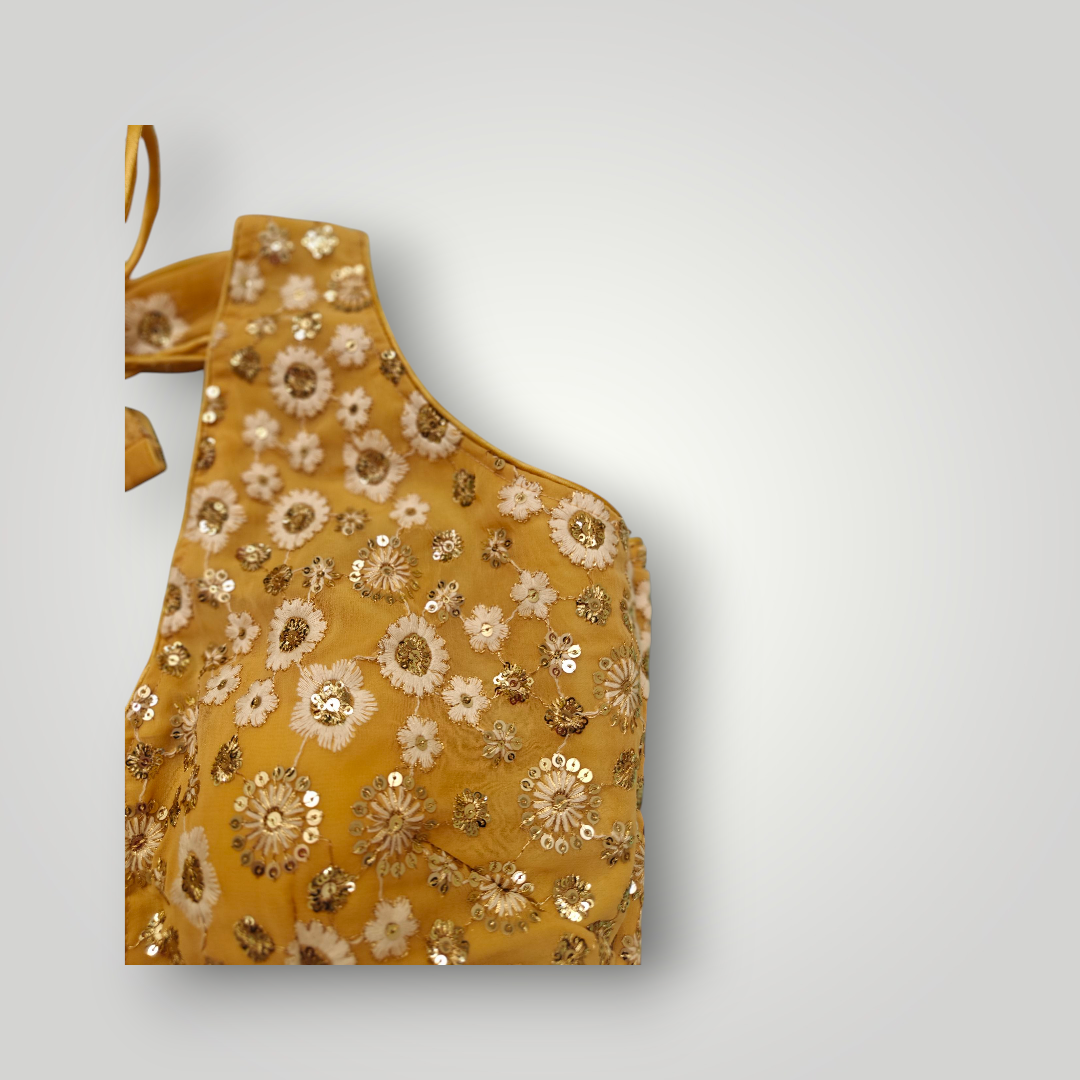 Gold Designer Blouse with Bow